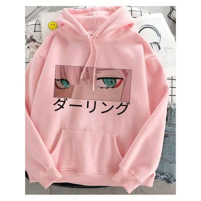 Moletom com Capuz Zero Two Olhos Menina Anime Blusa Canguru